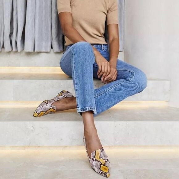 Frankie4 Faye Mustard Python Loafers Womens 8 Leather Prep Quiet Luxury Capsule - Picture 11 of 12